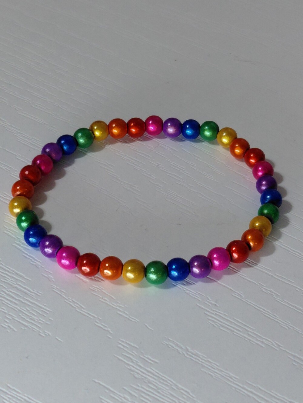Hand Made Rainbow Beaded Stretch Bracelet 7.25 Inches - Picture 2 of 4